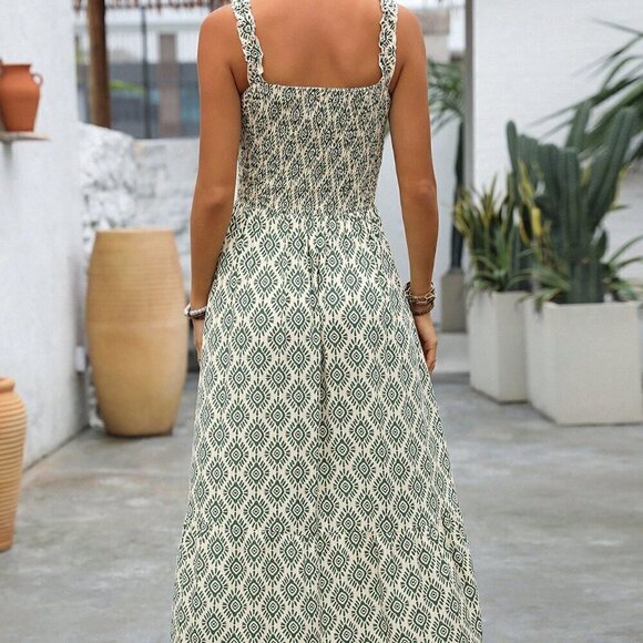 Multicolor Boho Women's Bohemian Vacation Style Printed Dress - Picture 2 of 6